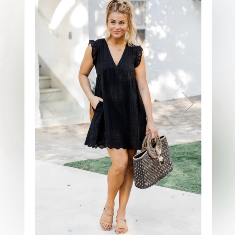 Pink Lily Black Eyelet Mini Dress